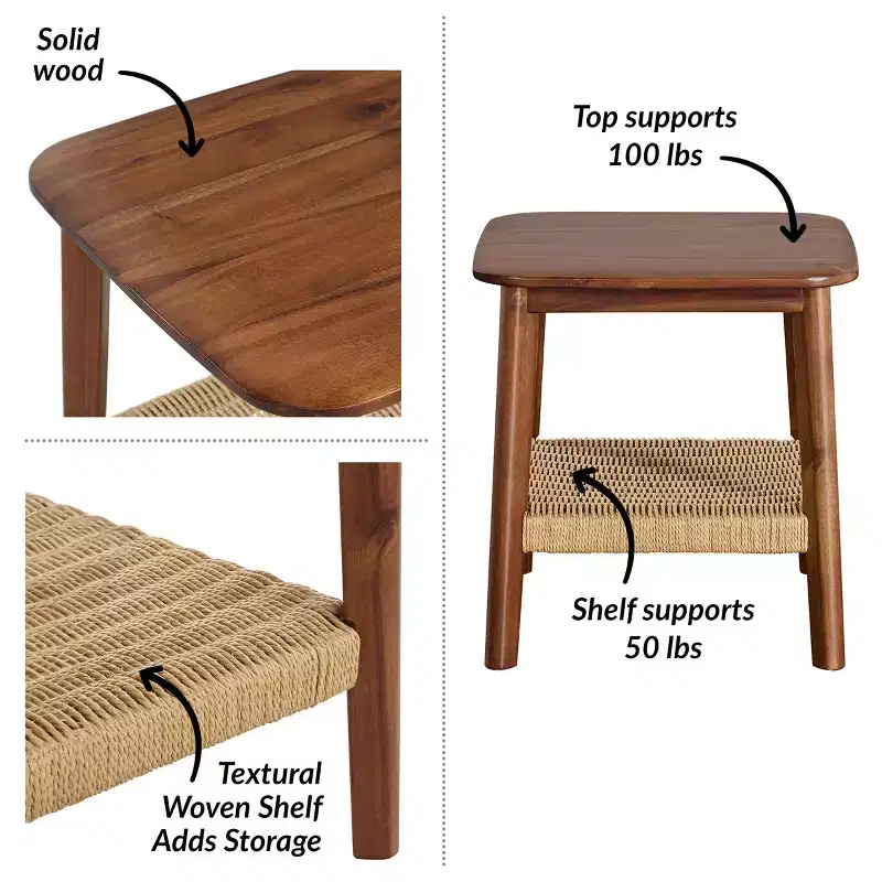 Alaterre Calais Acacia Wood Side Table, Chestnut