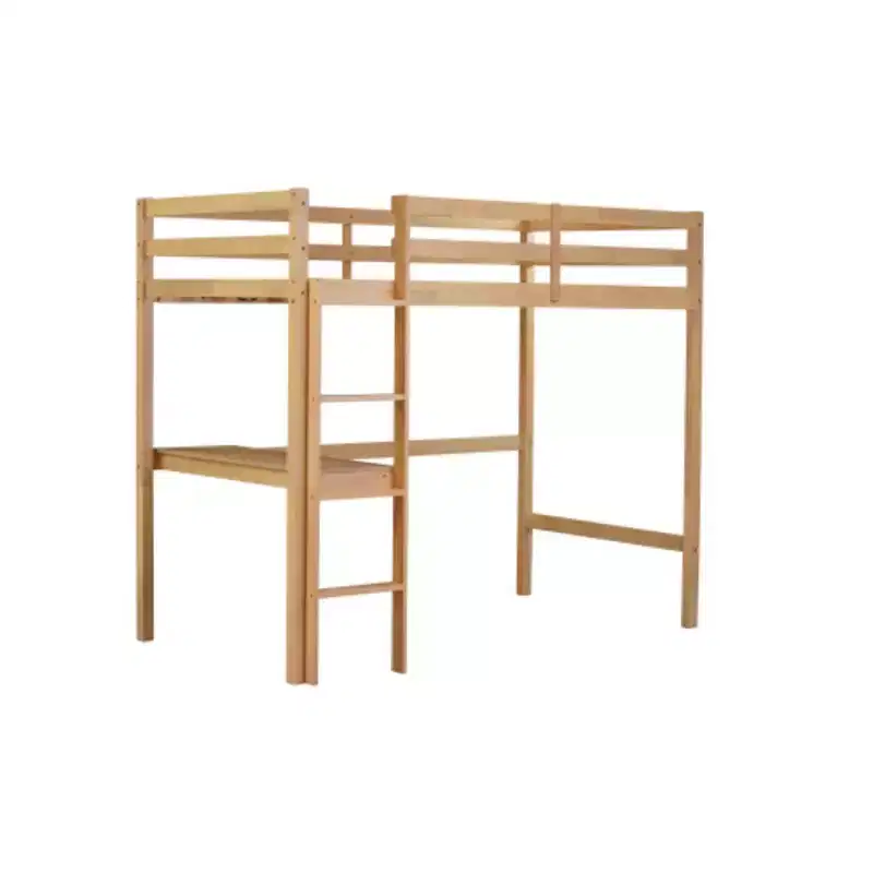 Twin High Loft Bed with Safety Guardrail & Integrated Desk, Solid Rubberwood, 66.5