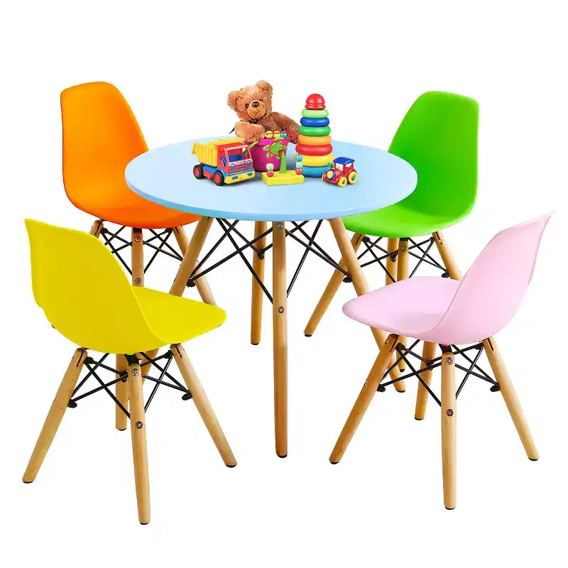 Costway Kids Table & 4 Chairs Set Solid Construction 5 PCS Dining Table Toddler