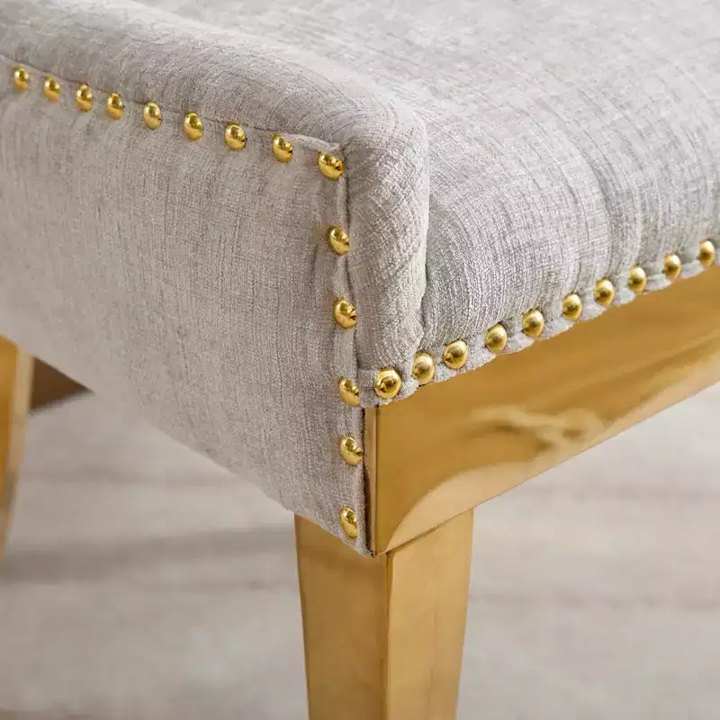 Okak Modern Chenille Dining Chairs Set of 2, Comfy Fabric Chairs with Thick Upholstered, Accent Chairs with Gold - Plated Legs Rivet Trim