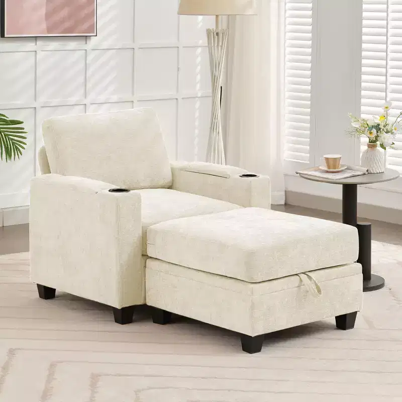 Chenille Storage Accent Chair with Ottoman,Upholstered Comfy Sofa Armrest chair for Living Room Bedroom