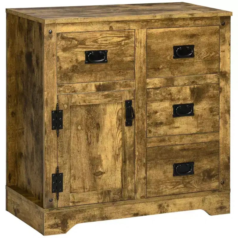 HOMCOM Storage Sideboard Cabinet with 4 Drawers and Cupboard, Brown