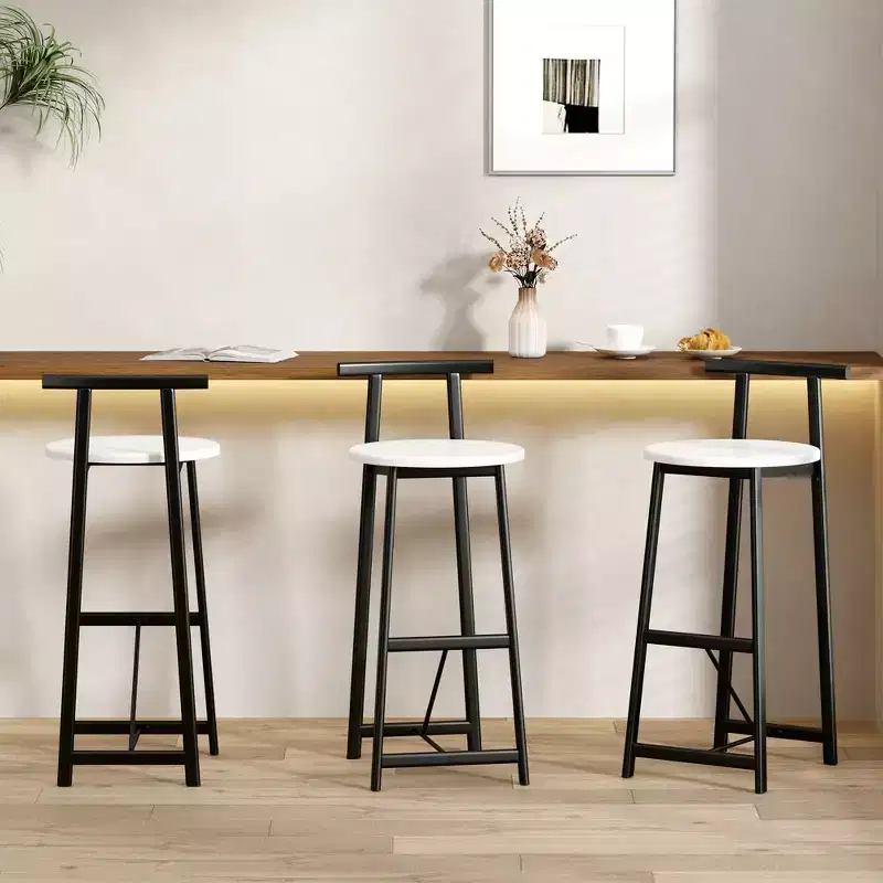 Metal Bar Stools Counter Height With Backrest for Dining Pub Room Black White