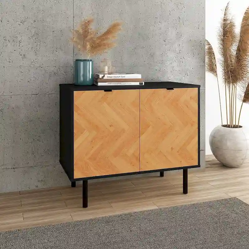 Mid-Century Modern Accent Cabinet with 2 Soft-Close Doors & Shelves, 35.43