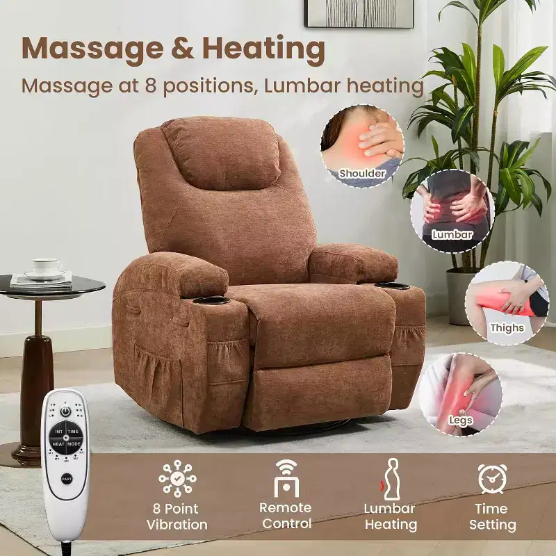 Recliner Chair, 360 Swivel Rocker Recliner Chair for Adults, for Living Room, Bedroom, Home