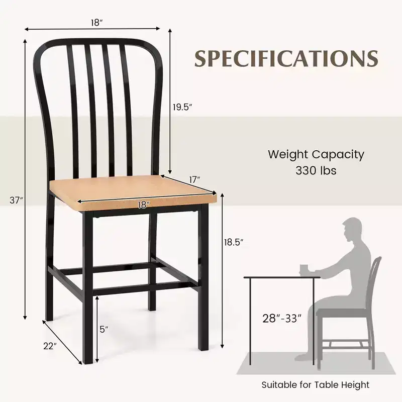 High Back Dining Chairs Set of 2 with Metal Frame & Footrests, Navy, Kitchen & Dining Room Chairs