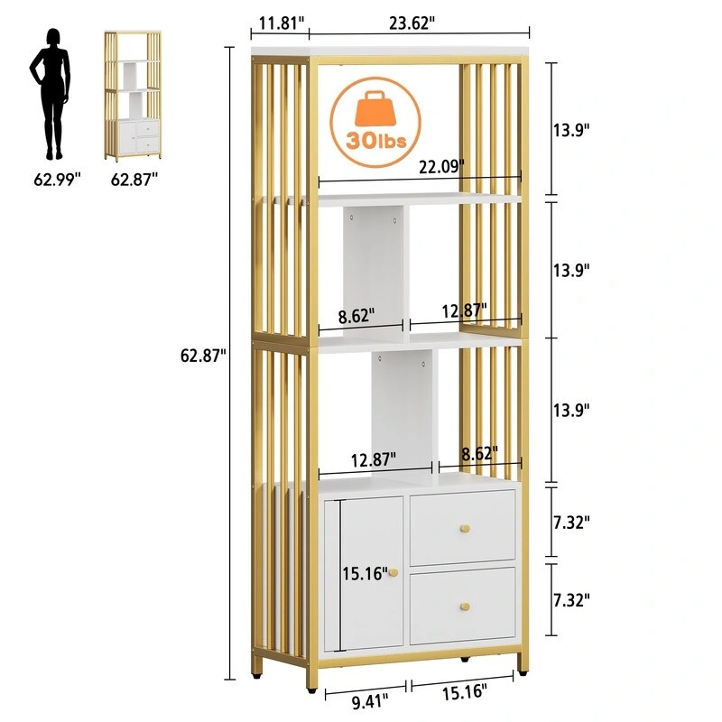 Modern Bookshelf with Drawers - N/A