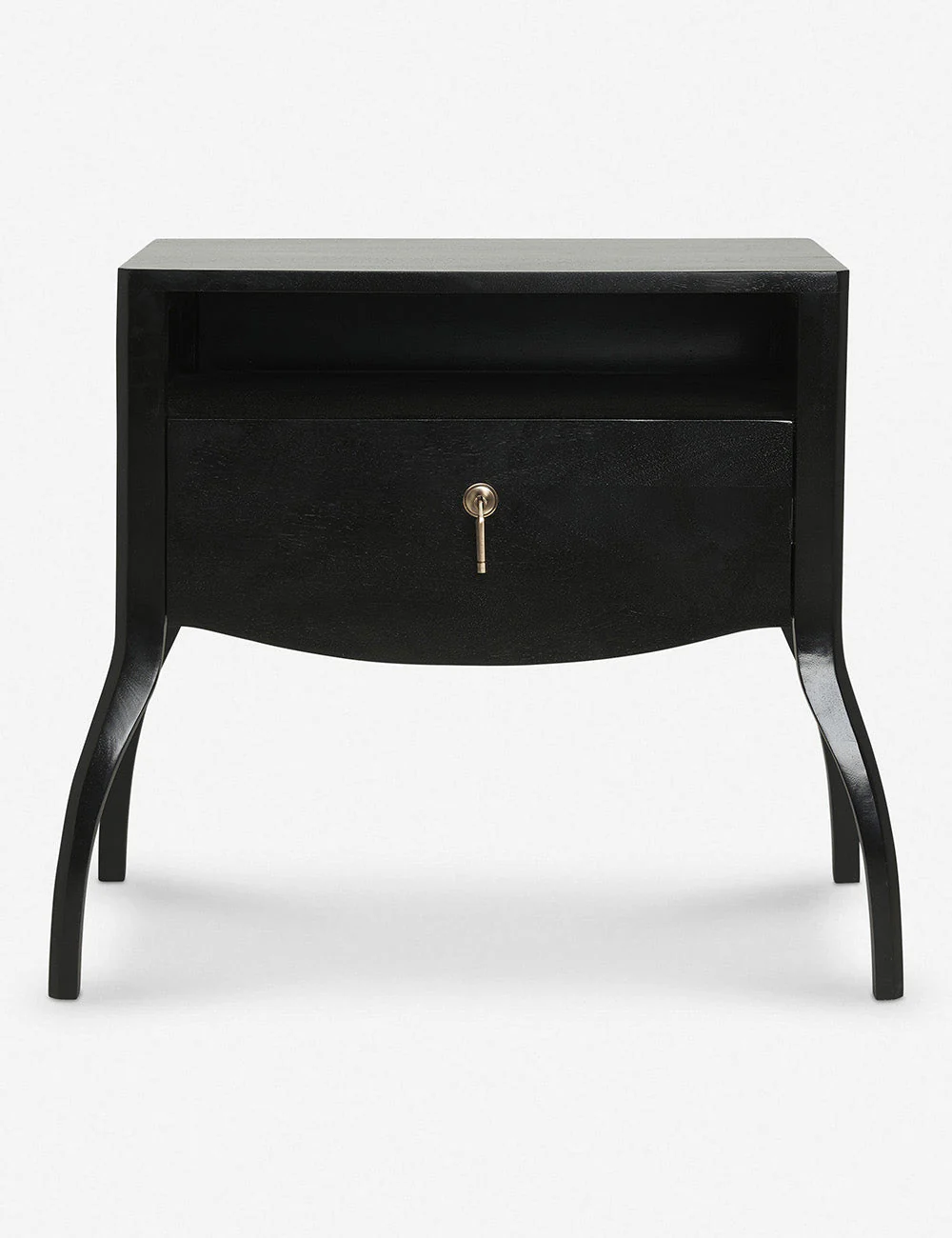 Nightstand Elevate your space with the dramatic curves and clean-edged silhouette of this nightstand from the collection. An open shelf