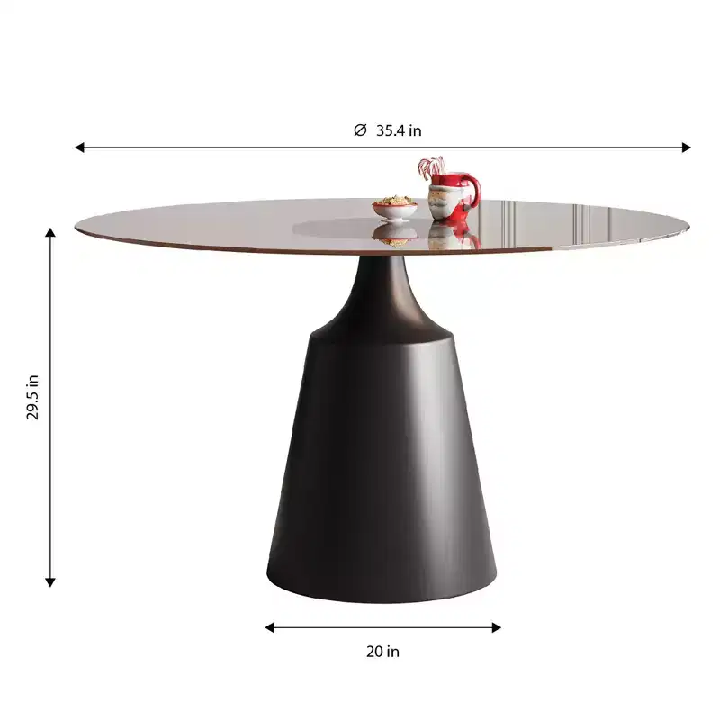 GDFStudio Yara Mid-Century Modern Round Dining Table with Tempered Glass Top
