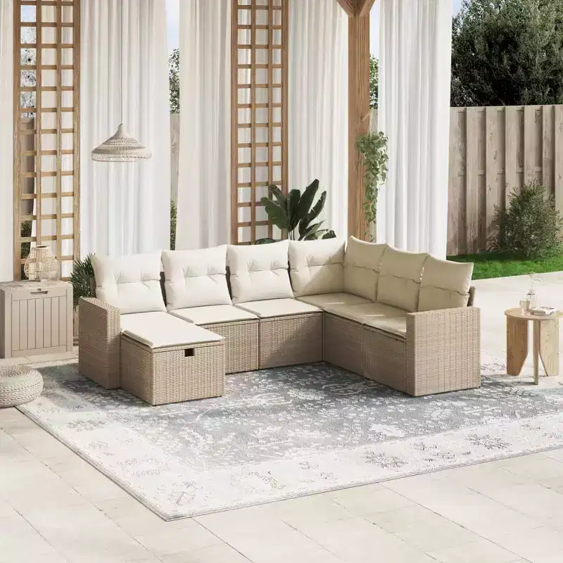 vidaXL 7 Piece Patio Sofa Set with Cushions, Poly Rattan Outdoor Sectional, Multiple Colors, Modular Design