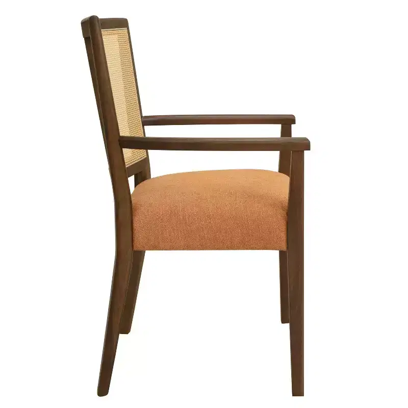 Christopher Knight Home Set of 2 Nolan Rubberwood Upholstered Dining Arm Chairs with Cane Webbing Caramel/Walnut