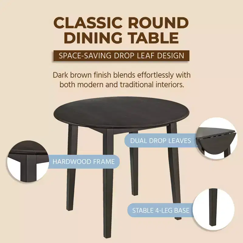 ROME + OAK Drop Leaf Table with Set of 2 X-Back Chairs, Wooden Dining Set, Brown