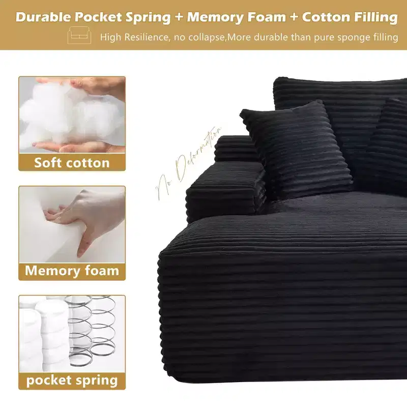 Modern Oversized Velvet Floor Sofa Futon Couch with Soft Pillows,Comfy Lounge Sleeper Sofa for Living Room,Apartment
