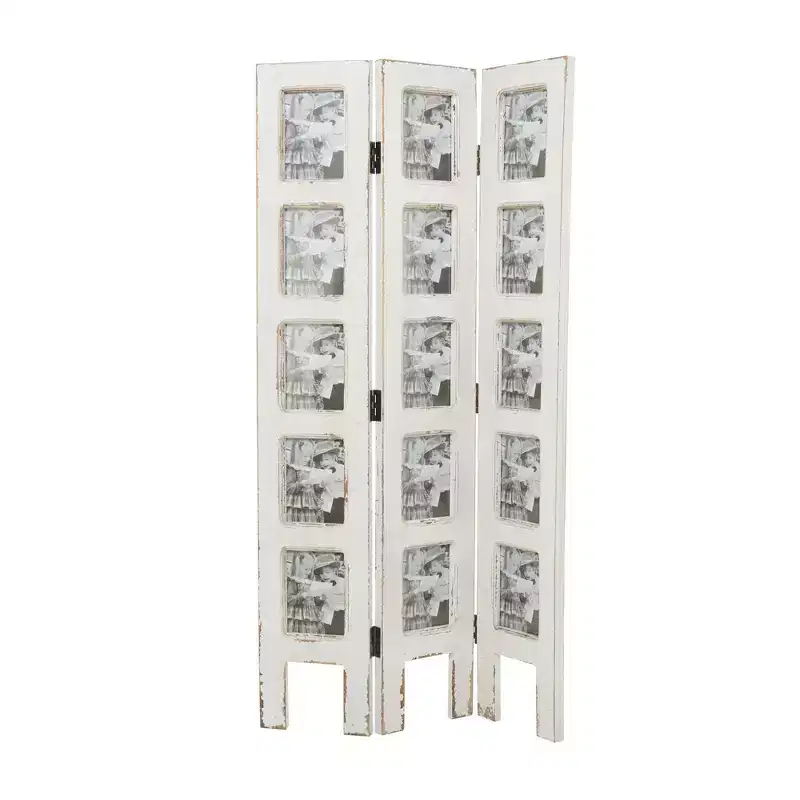 Farmhouse Chinquapin Wood Rectangle Room Divider Screen White - Olivia & May