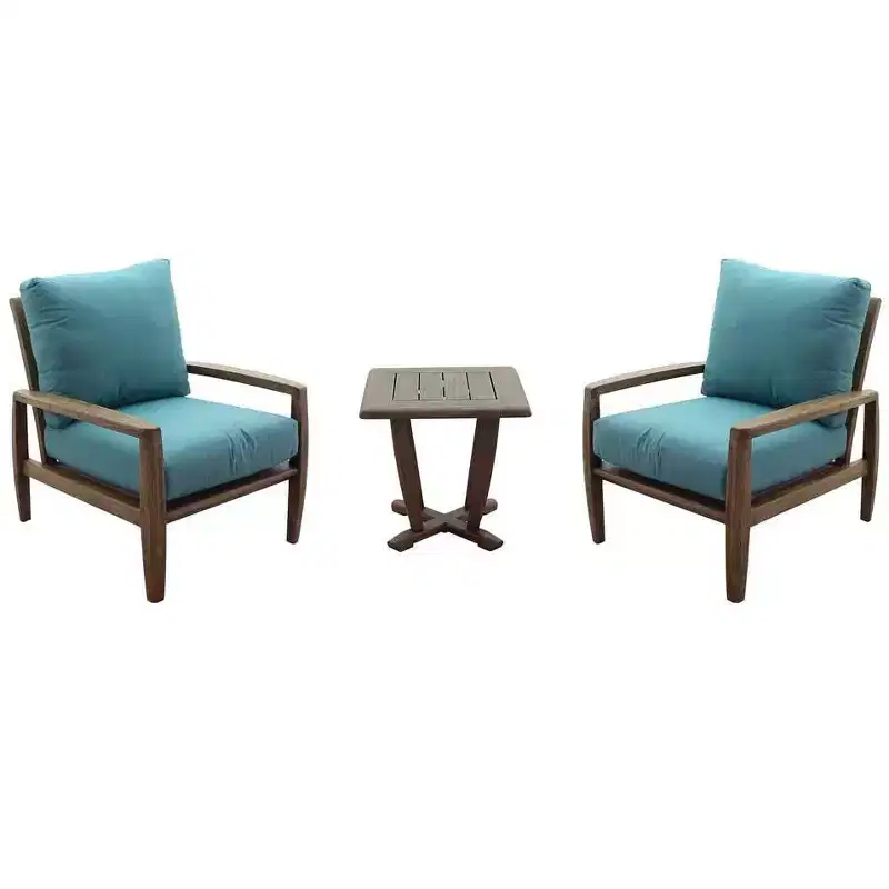 Courtyard Casual Avalon FSC Teak 3 pc Seating Set Includes: Two Club Chairs and One Square End Table