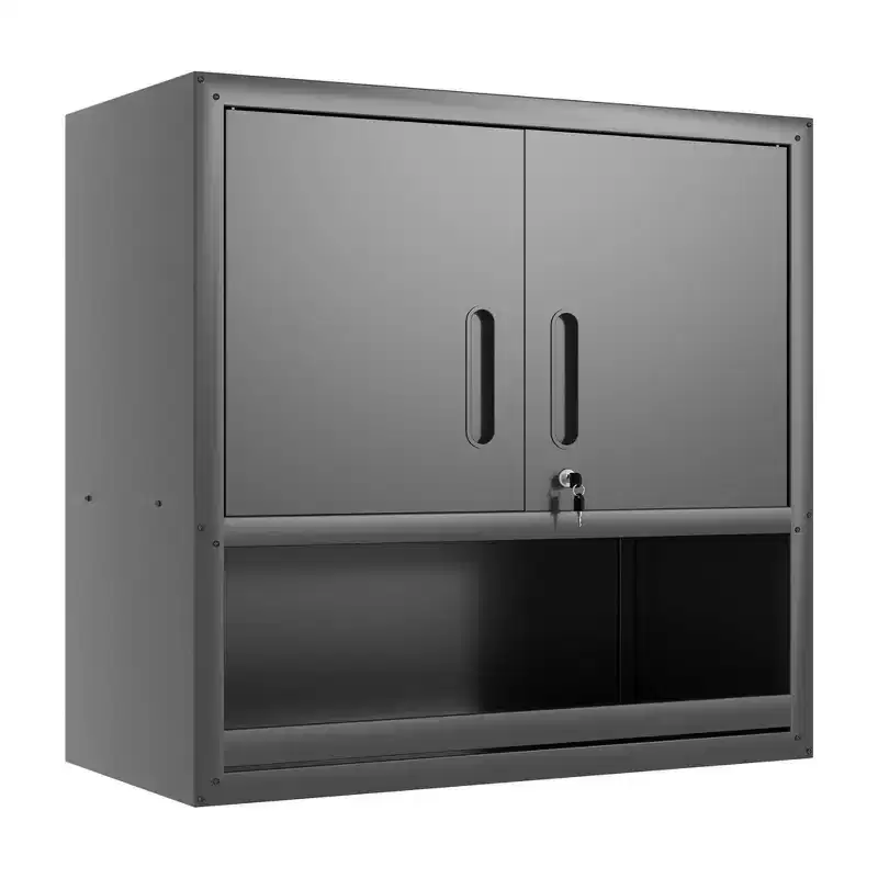 VIYET 30H Wall-Mounted Steel Cabinet - Locking Doors + Open Drawer + Adjustable Shelf, Cold-Rolled Steel, Garage/Office/Warehouse/Home/School