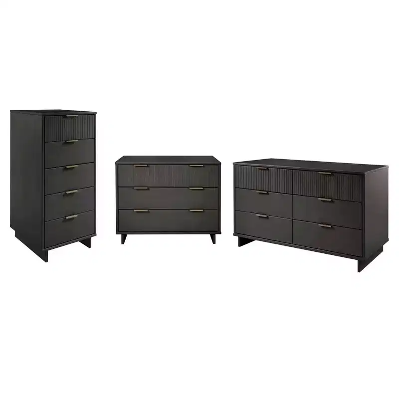 Manhattan Comfort 3pc Granville Chest with Single Dresser and Double Dresser Bedroom Set