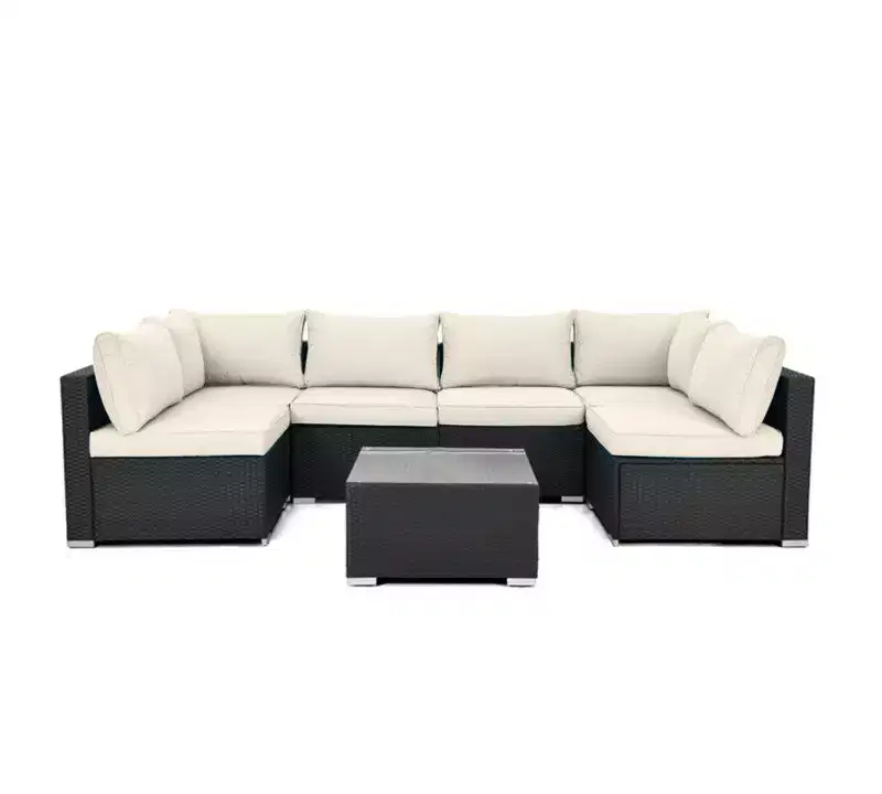 LAUSAINT HOME 7-Piece Wicker Conversation Set with Beige Cushions