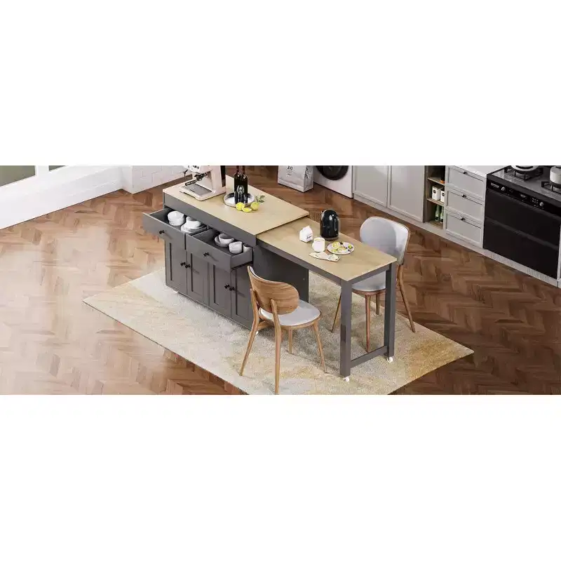 Kitchen with Dining Table, Kitchen Table with Outlet,2 Drawers 2 Side Shelves