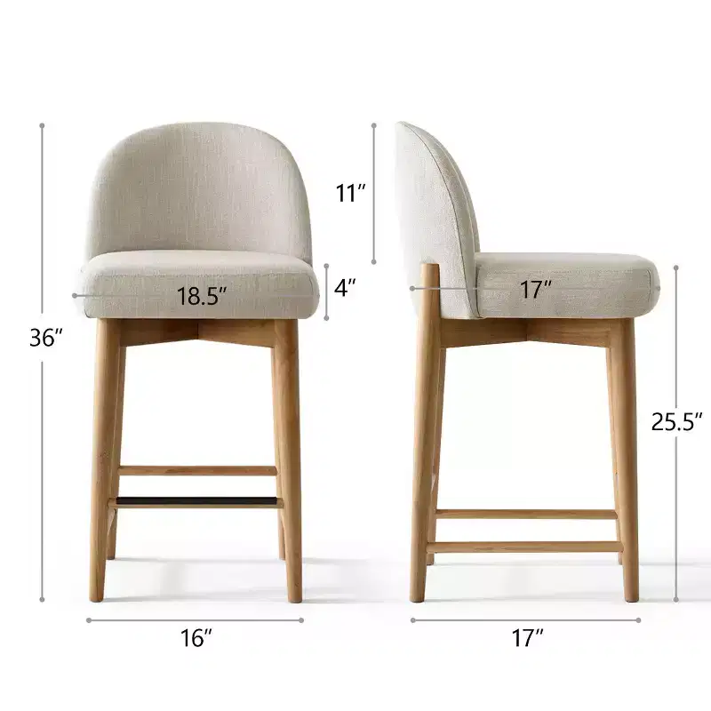 Set of 4 Modern Linen Upholstered Counter Height Bar Stools, 25.5 Kitchen Island Chairs withSolid Wood Legs for Dining or Kitchen-Panipeachy