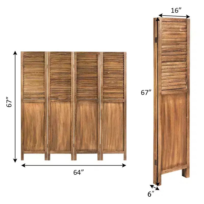 4 Panel Folding Privacy Room Divider Screen Home Furniture 5.6 Ft Tall Brown