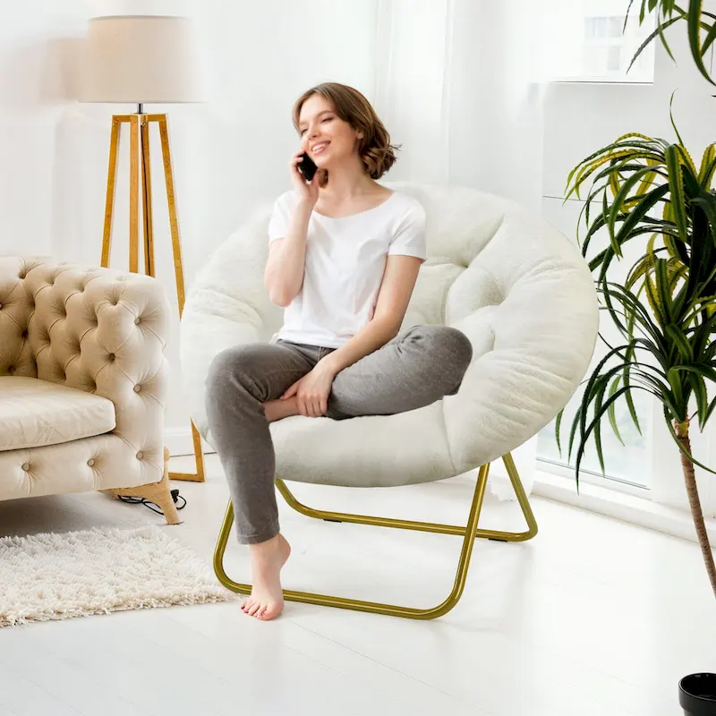 Foldable Saucer Chair with Faux Fur Cushion