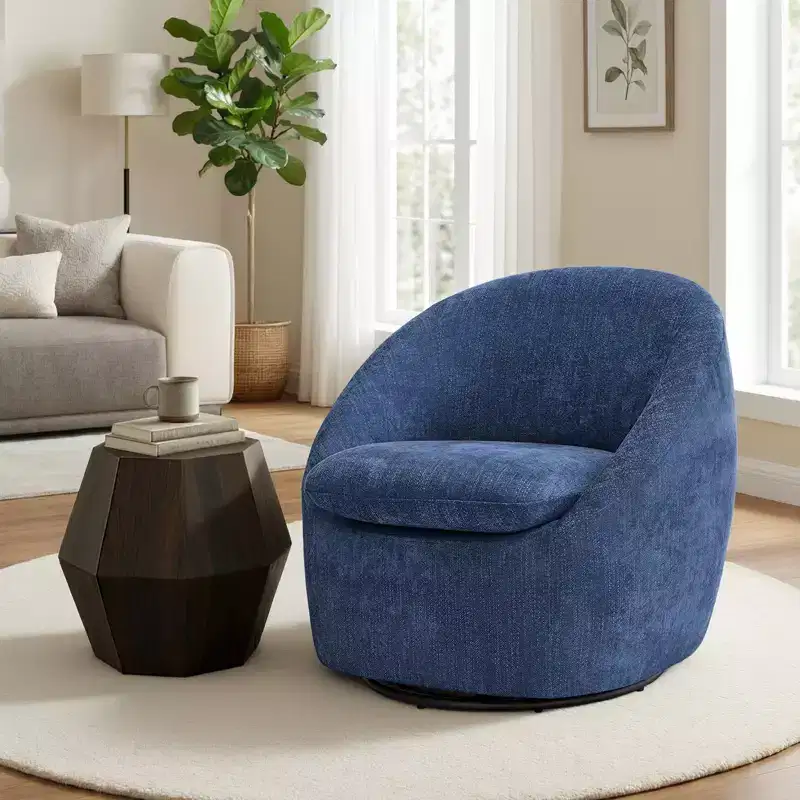 Bekrvio Swivel Accent Chair, Chenille Upholstered Barrel Chair with Thick Cushion, Modern Lounge Chair with Metal Base for Living Room Bedroom