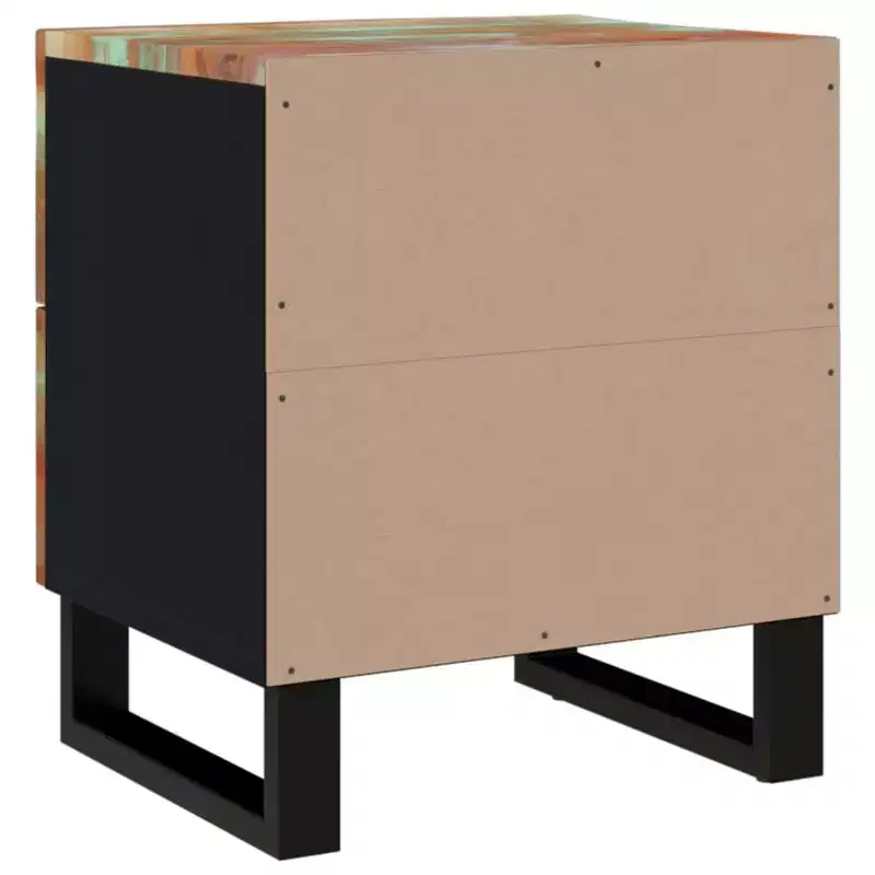 Industrial Bedside Cabinet with Reclaimed Wood & Iron Legs, Multicolour