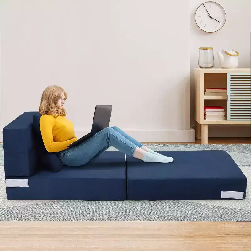 Folding Sofa Mattress, Convertible Memory Foam Sleeper Chair with Pillow, Linen Futon Floor Couch Bed, Single Size