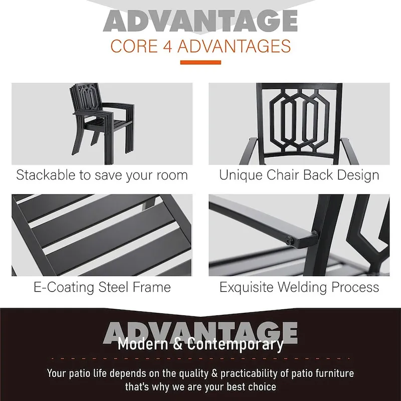 MAISON ARTS 7/9-Pieces Patio Dining Set with Metal Rectangle Expandable Table and Metal Stackable Chairs