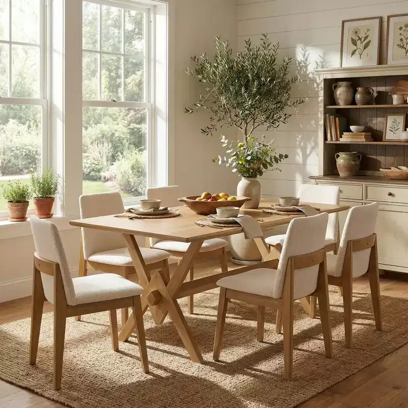 Christopher Knight Home Paulina 7 Piece Farmhouse Rubberwood Dining Set with Upholstered Chairs