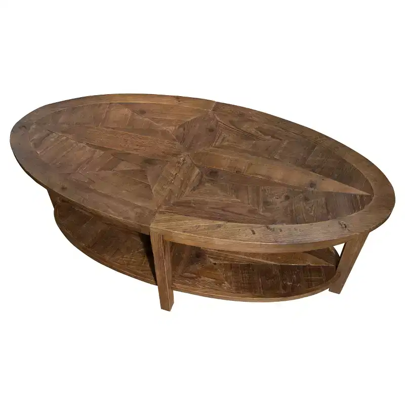 48-inch Oval Coffee Table with Storage Shelf for Living Room Décor, Natural