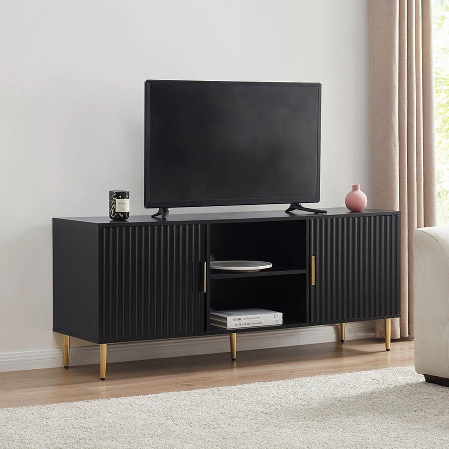 Modern Black Painted TV Unit with Gold Accents for TVs up to 65 Inch for Living Room