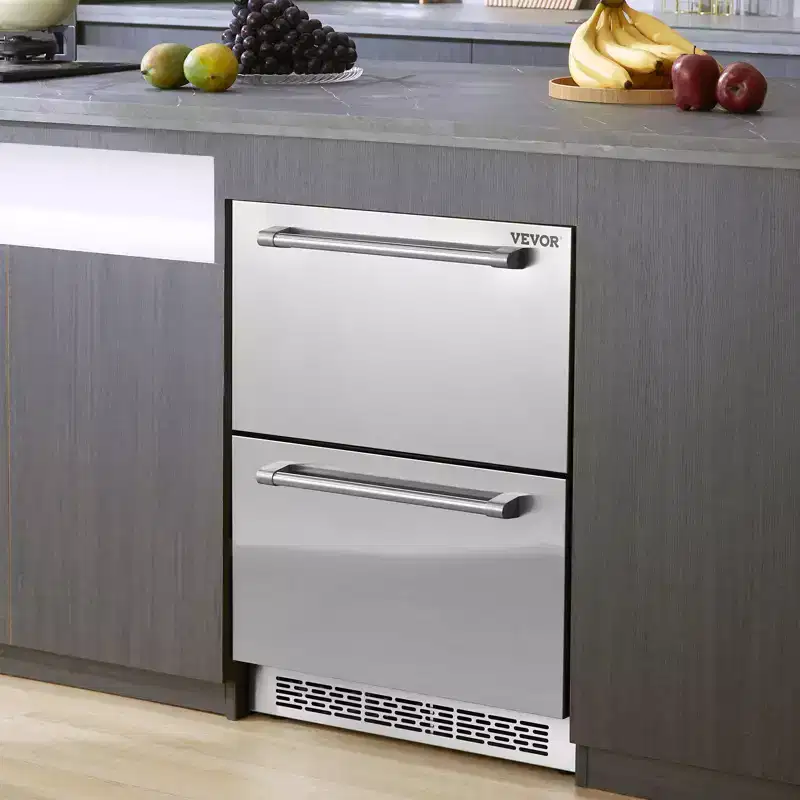VEVOR 24 inch Undercounter Refrigerator, 2 Drawer Refrigerator with Different Temperature, 4.87 Cu.ft, Waterproof Under Counter Freezer Fridge