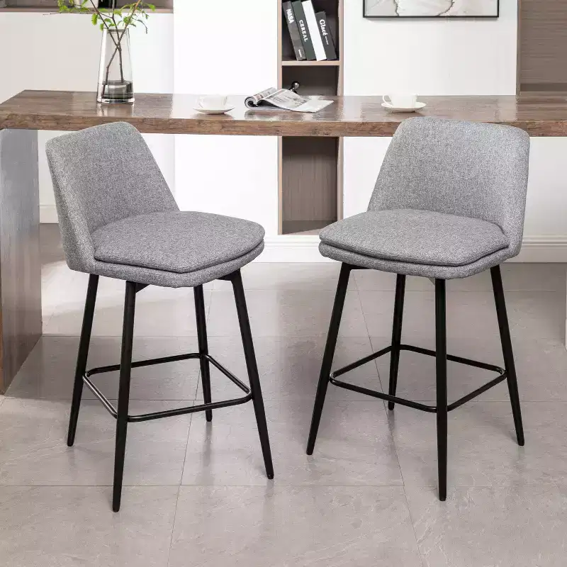 Linen/PU Counter Height Swivel Bar Stools, Set of 2 – Mid Back, Armless