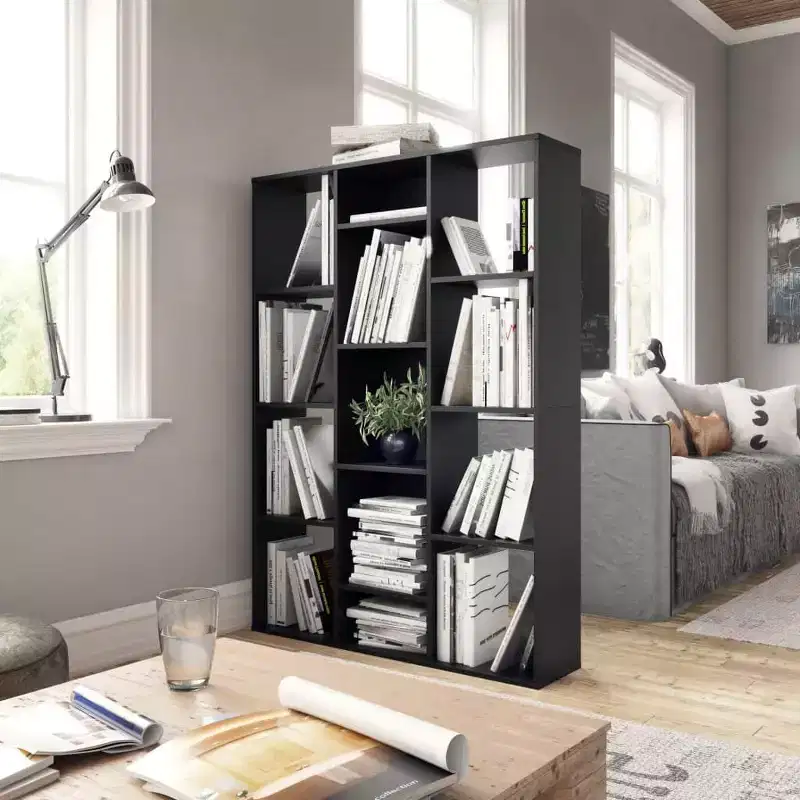 vidaXL Room Divider/Book Cabinet Black 39.4x9.4x55.1 Engineered Wood