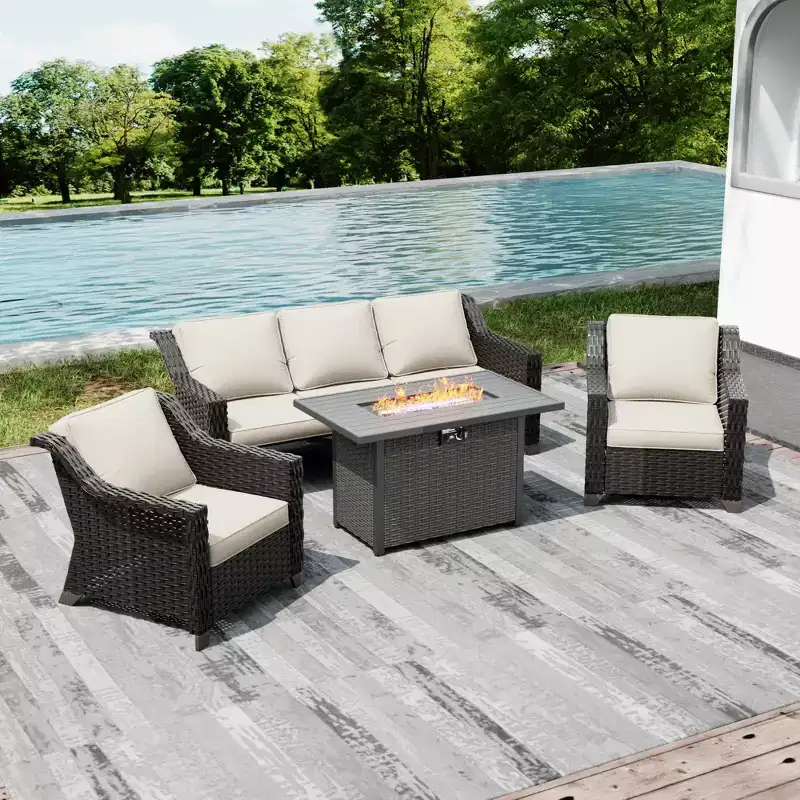 UPTIOT Outdoor Patio Set with Convertible Fire Pit Table and Seating