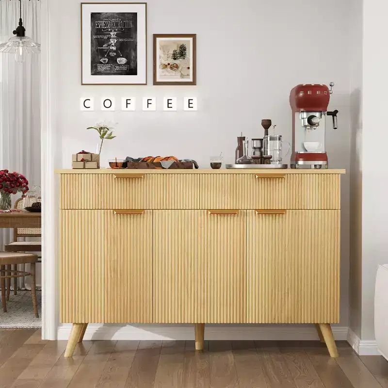 Fluted Wave Sideboard Buffet Cabinet, 3 Doors & 2 Drawers, 47W, 150 lb Tabletop