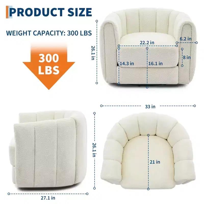 Modern Swivel Barrel Accent Chair, 360 Rotating, Comfortable Accent Chair, for Living Room, Bedroom, Office