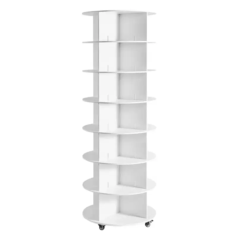 VEVOR 7 Tiers Rotating Shoe Rack Tower with Wheels, Movable 360 Spinning Carousel Display, Lazy Susan Organizer Closet Shelf, White