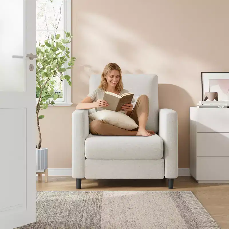 33 Beige Sofa,Supportive Armchair with Padded Seating and Lumbar Support, Comfy Reading Chair for Bedroom, for Living Room, Small Apartment