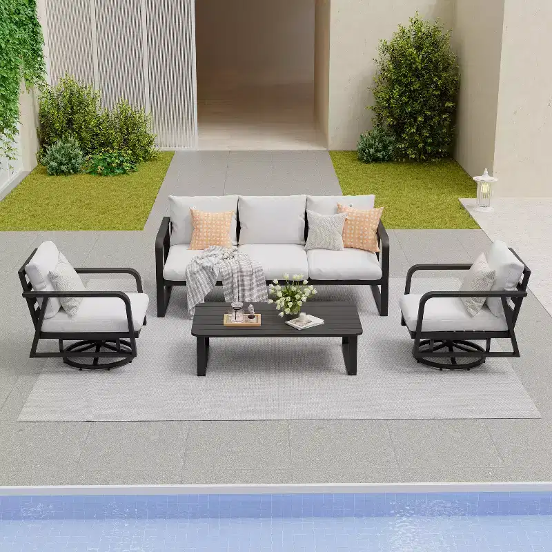 GDFStudio Athena Modern 4 Piece Aluminum Patio Chat Set with Cushions