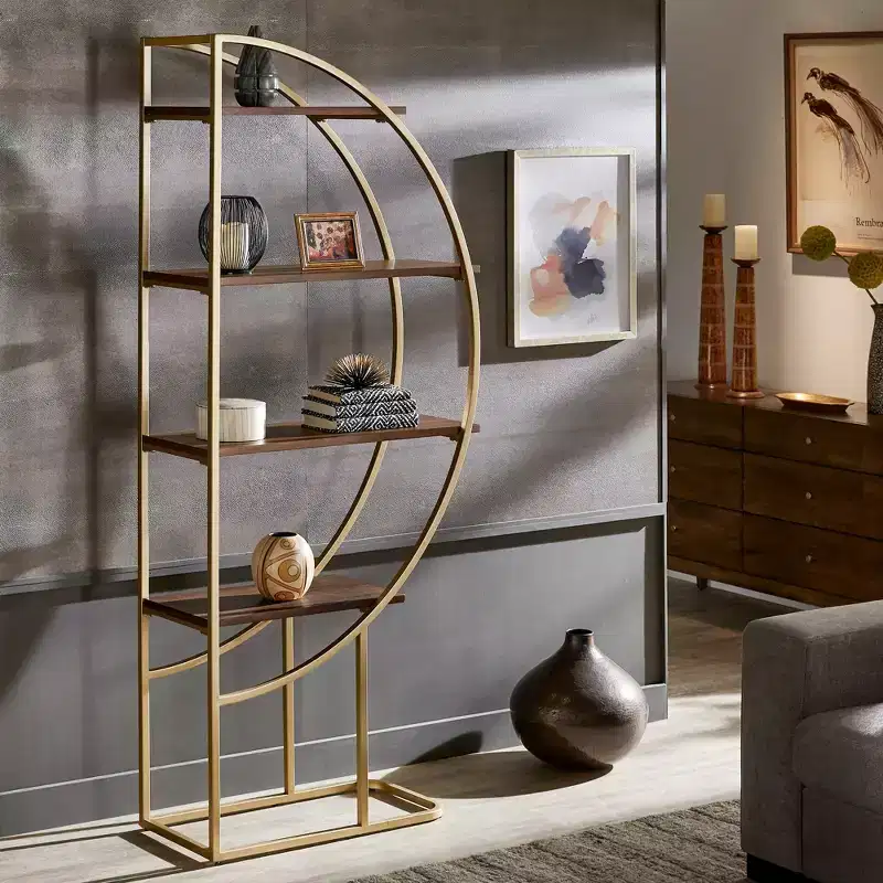Diana Natural Finish Gold Metal Half Moon Bookcase - Natural/Gold - iNSPIRE Q