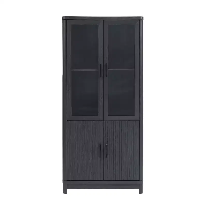 Manhattan Comfort 67.6 Jodie Bookcase with 6 Adjustable Shelves and Tempered Glass Doors