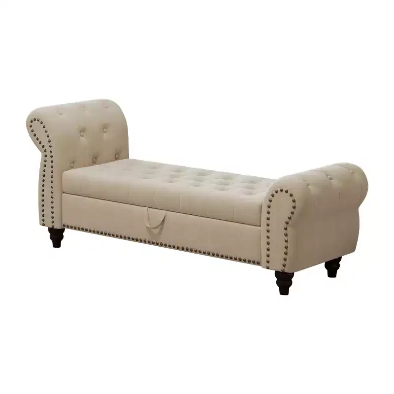Bed Bench for Bed Room Nails Tufted Chaise of Lounge with Storage Velvet Upholstery Bench, Lake Blue
