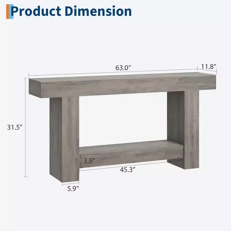 63 Console Table, 2-Tier Farmhouse Narrow Entryway Table , Sofa Table, Console Tables for Entryway
