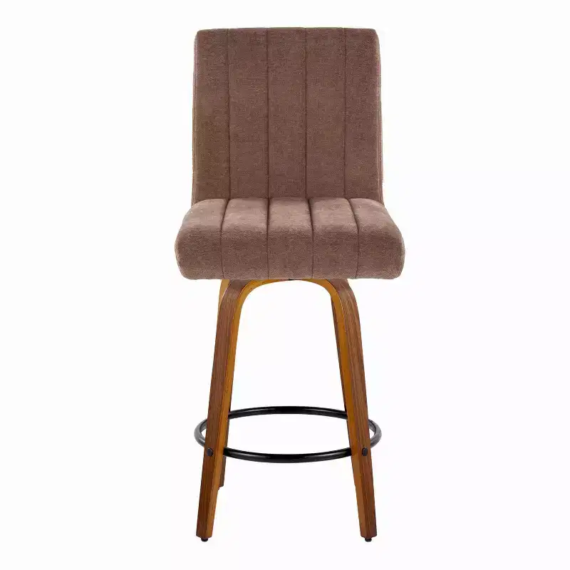 LumiSource Set of 2 Hank Counter Height Barstools Walnut Wood/Brown Fabric