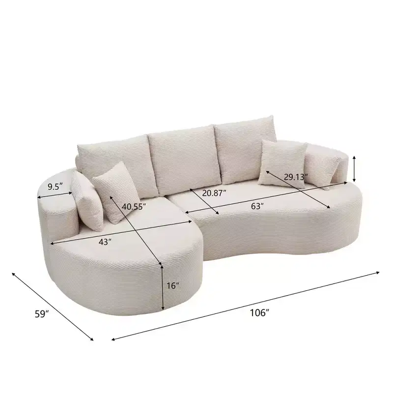Christopher Knight Home Shamus 106 Modern Cozy Upholstered 4 Seater Curved Sectional Sofa with 7 Pillows