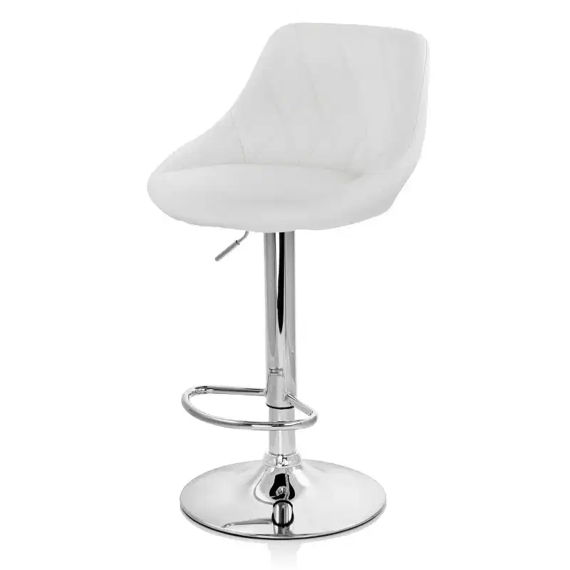 Elama 2 Piece Diamond Stitched Faux Leather Bar Stool in Black with Chrome Base and Adjustable Height