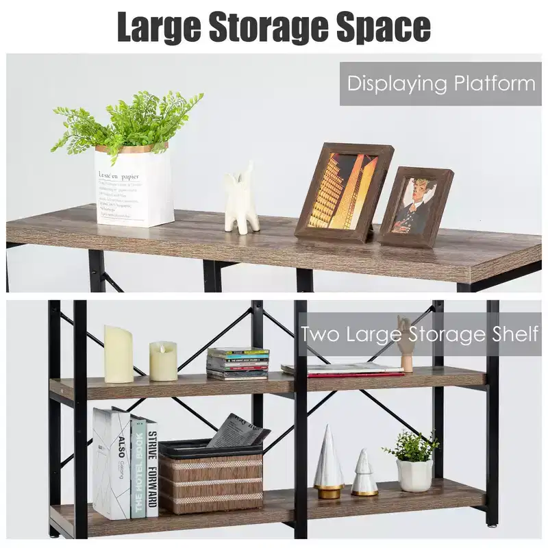 Costway 47'' Console Table 3 Tier Industrial Sofa Table Metal Frame